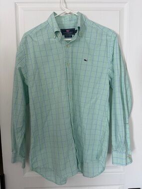 Vineyard Vines Light Green & Blue Plaid Button-Down Shirt
